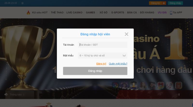 Đăng nhập hệ thống KU Casino